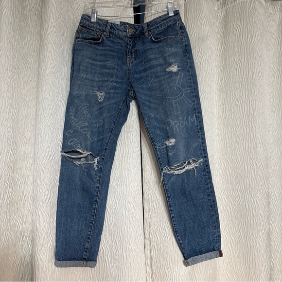 UP*Jeans Denim - UP*Jeans- Distressed Blue Cropped Jeans-Made in Italy-Size 27